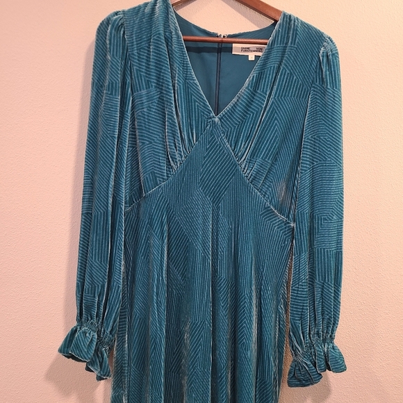 Diane Von Furstenberg Turquoise Velvet Midi Dress - Picture 5 of 8